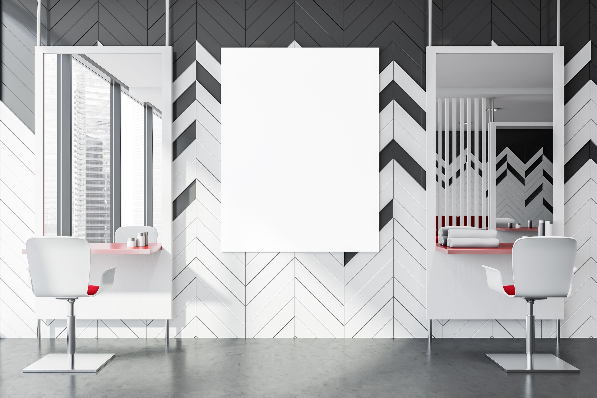Intérieur de salon de coiffure avec l'affiche